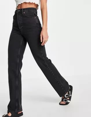 Topshop Kort loose straight leg jeans in washed black | ASOS (Global)