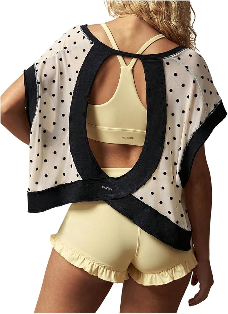 MakeMeChic Women's Polka Dots Workout Top Sheer Backless Athletic Tops | Amazon (US)