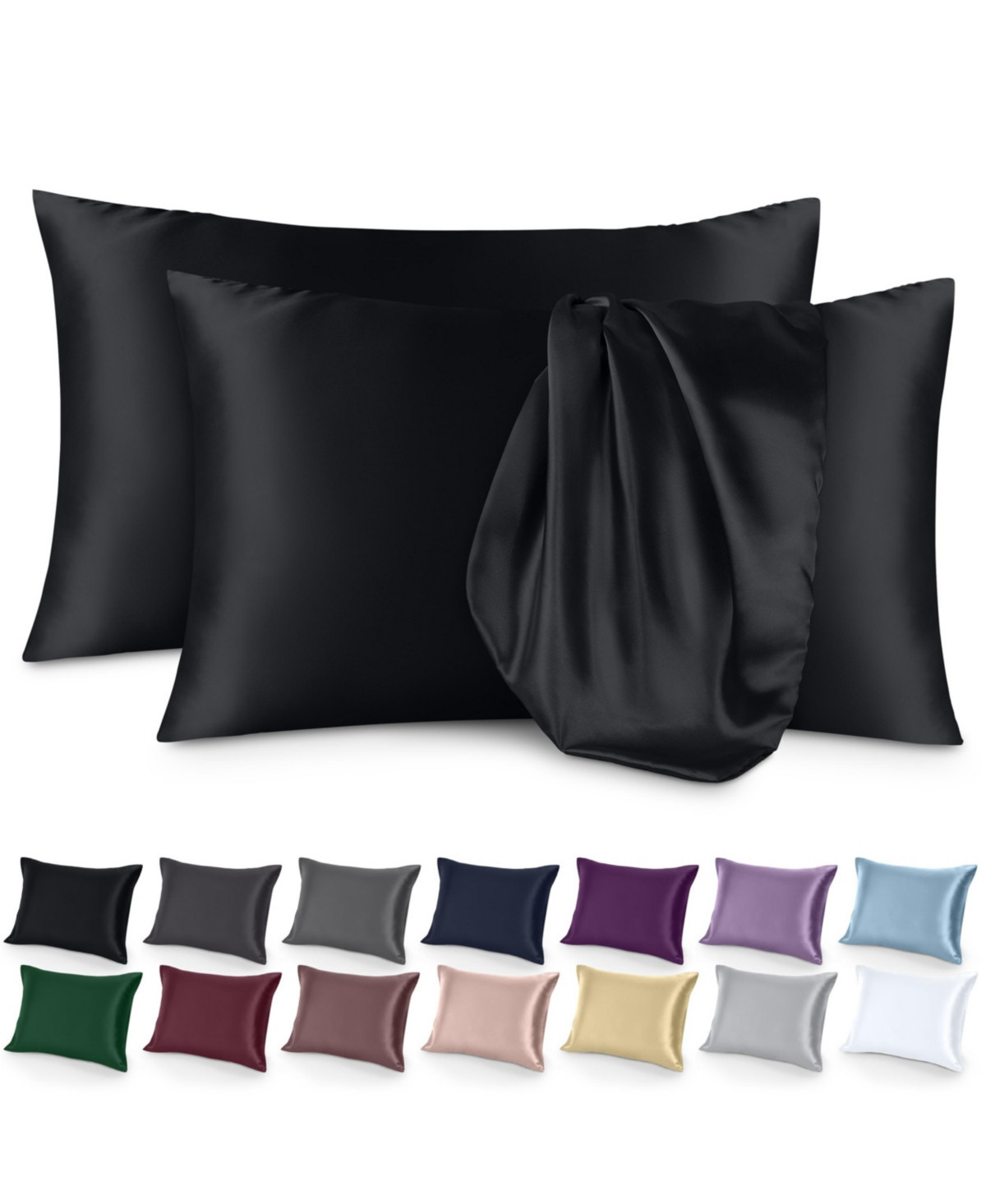 Satin Envelope Closure Pillowcase Set - Black | Macy's