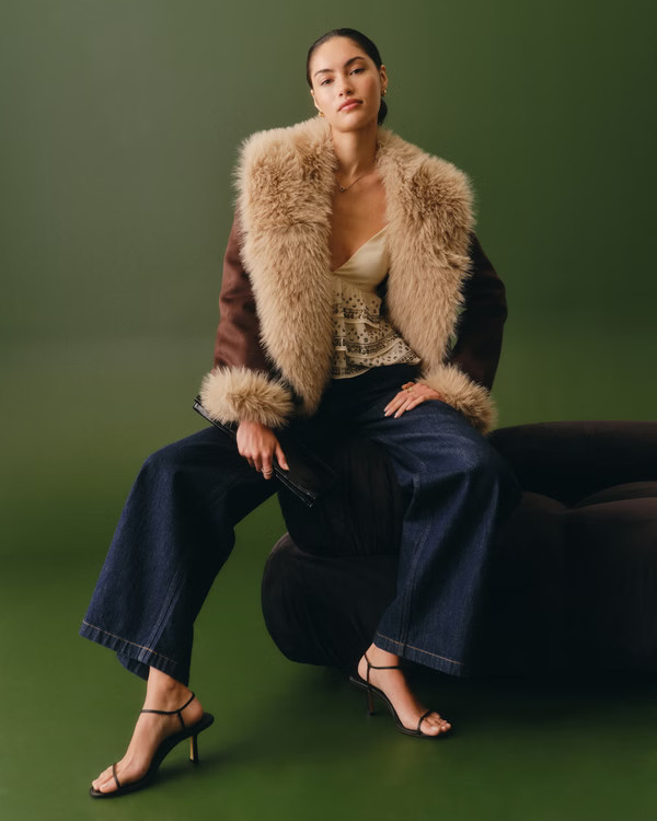 Vegan Suede Shearling Coat | Abercrombie & Fitch (US)