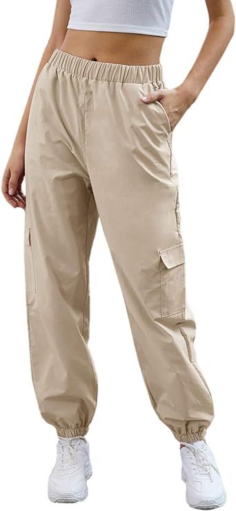 SweatyRocks Women's Casual Drawstring Waist Jogger Workout Cargo Pants with Pockets | Amazon (US)