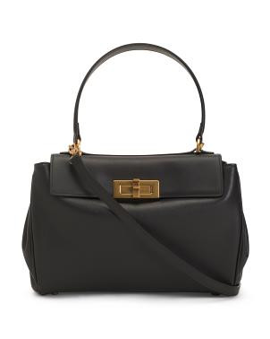 Made In Italy Leather Accordian Entry Bag With Turn Lock Flap | TJ Maxx