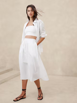 Poplin Pleated Midi Skirt | Banana Republic Factory