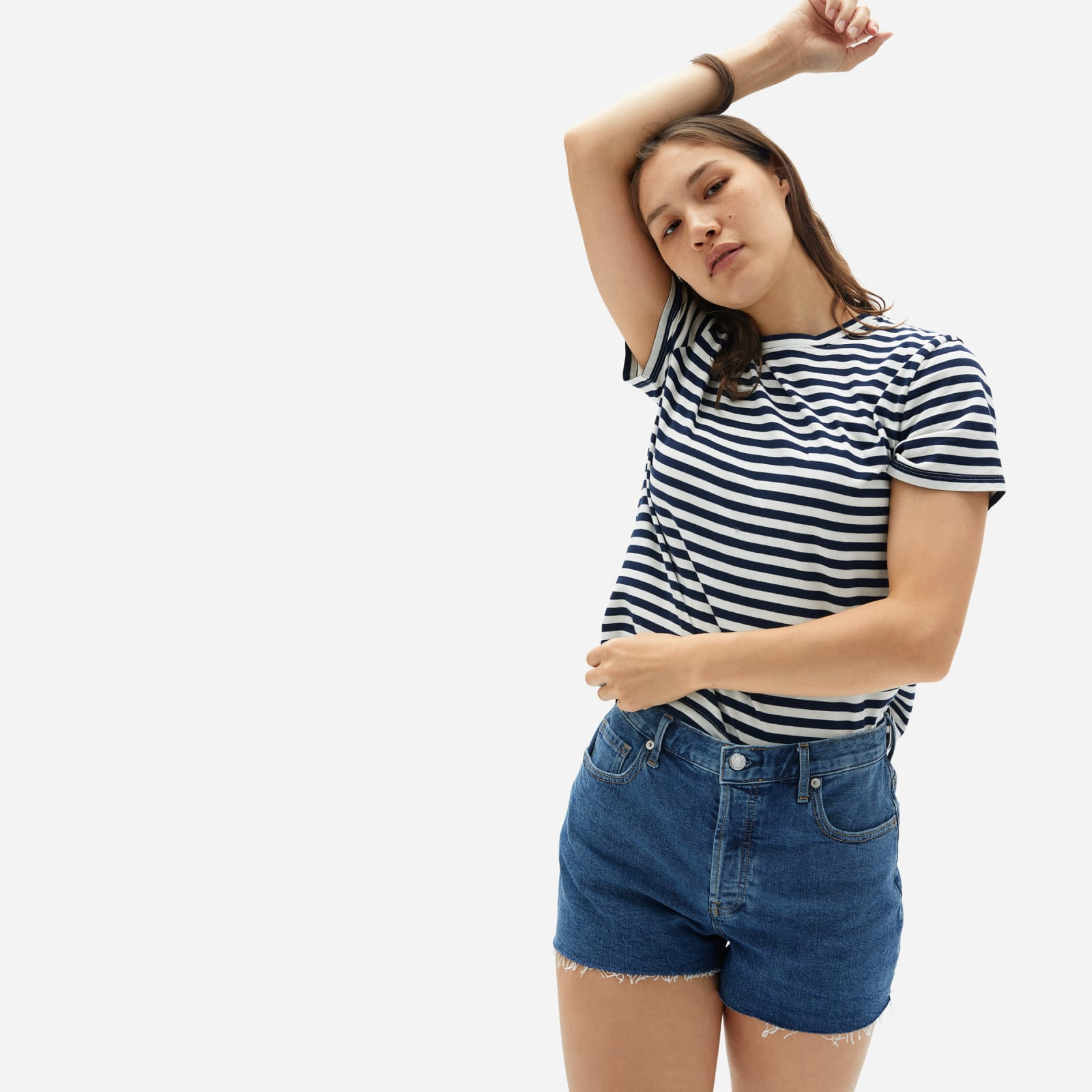 Women's Organic Cotton Box-Cut T-Shirt by Everlane in Navy / White Stripe, Size M | Everlane