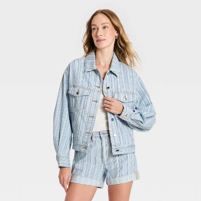 Women's Relaxed Barrel Denim Jacket - Universal Thread™ Blue Striped XXL | Target