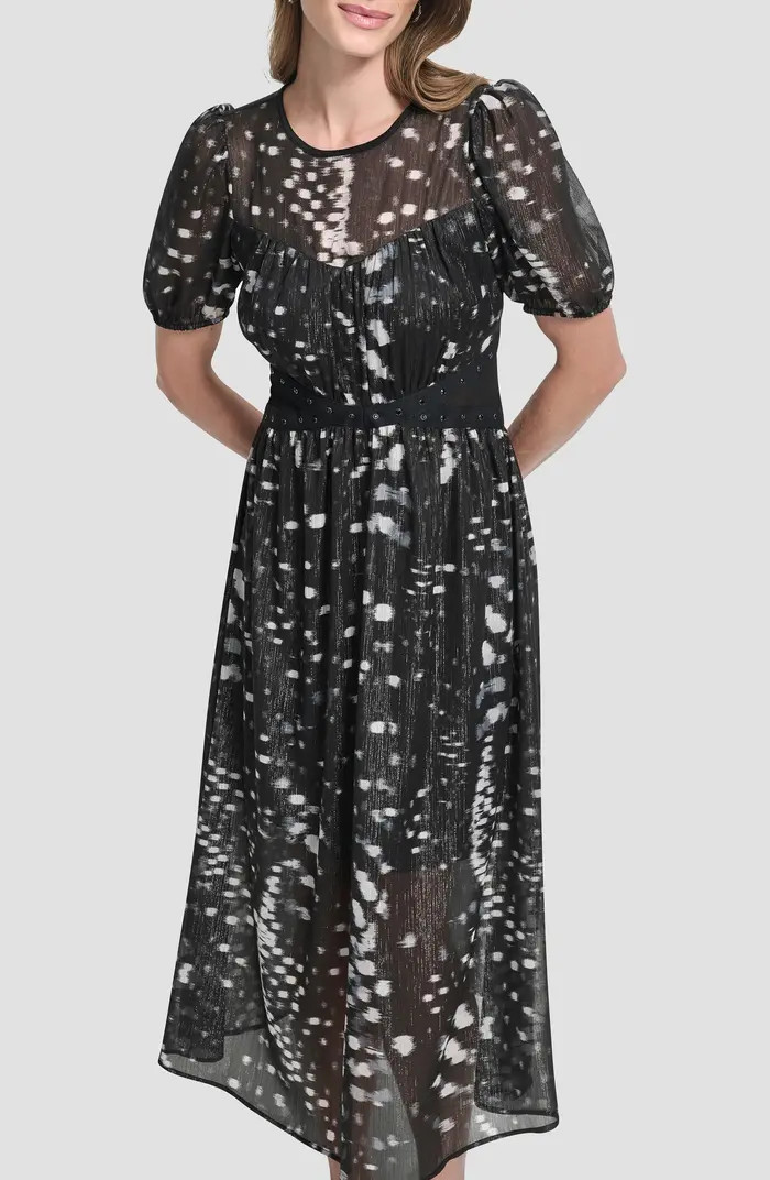 Shine Puff Sleeve Crinkle Chiffon Dress | Nordstrom