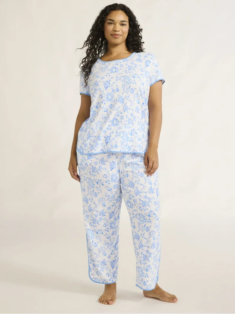 Joyspun Women's and Women’s Plus Lightweight Sleep Tee and Pants Set, 2-Piece, Sizes XS to 3X | Walmart (US)