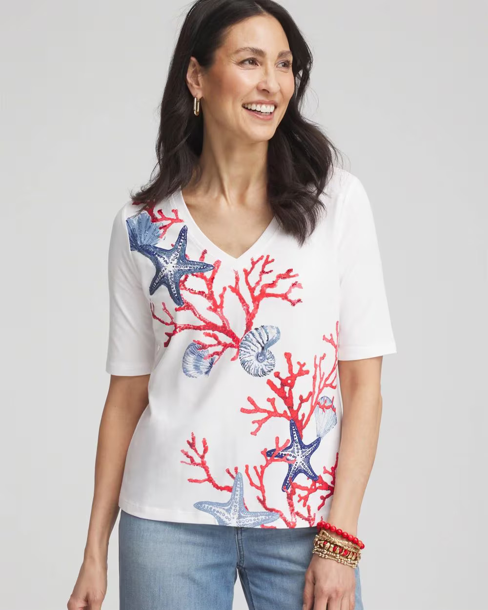 Coral Print V-Neck Perfect Tee | Chico's
