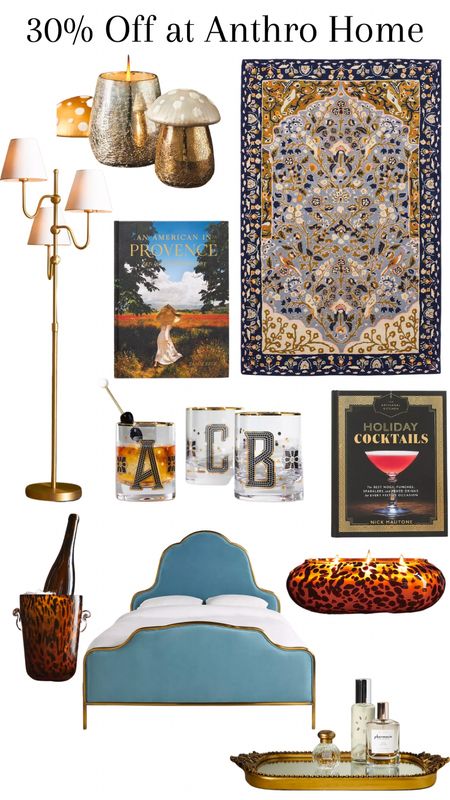 Anthropologie home sale- rug, velvet bed, monogram glass, cocktail recipe book, gift, wine cooler, candle, floor lamp 

#LTKHoliday #LTKhome #LTKGiftGuide