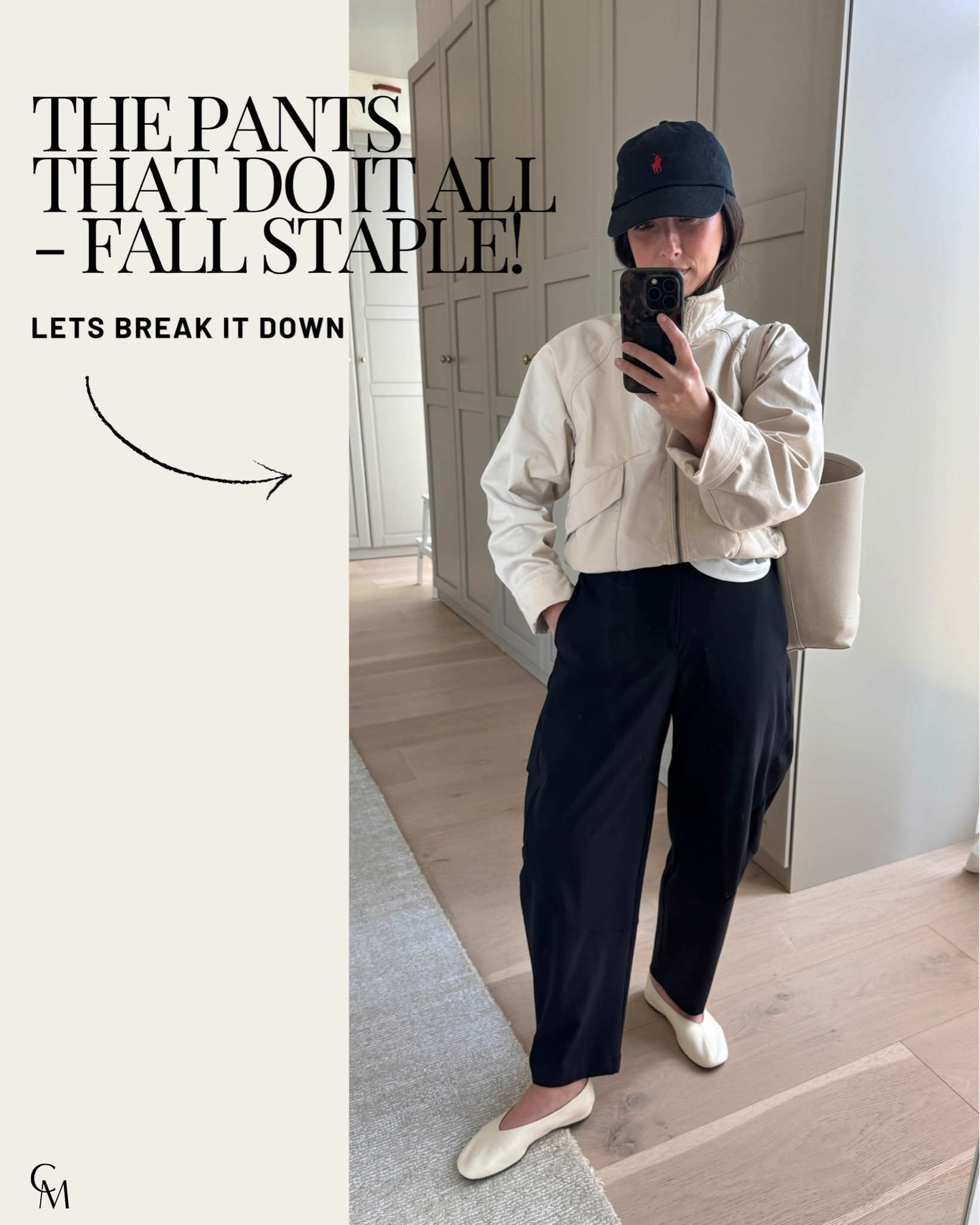 One of my favorite mom uniforms! Obsessed with this jacket and pants - just so effortless, elevated, and comfortable.

Joe’s jacket small - could also wear the xs 
Jcrew tee medium 
Ruti pants 4 petite 
Reformation flats 5 
Quince bag small 
Polo hat 
Dorsey James necklace 15” 
Electric picks earring

#LTKmomlife #LTKPetite