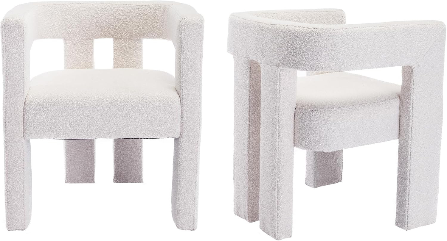 Boucle Accent Chairs Set of 2, Modern Barrel Dining Chairs, Sherpa Armchair Comfy Upholstered Sid... | Amazon (US)