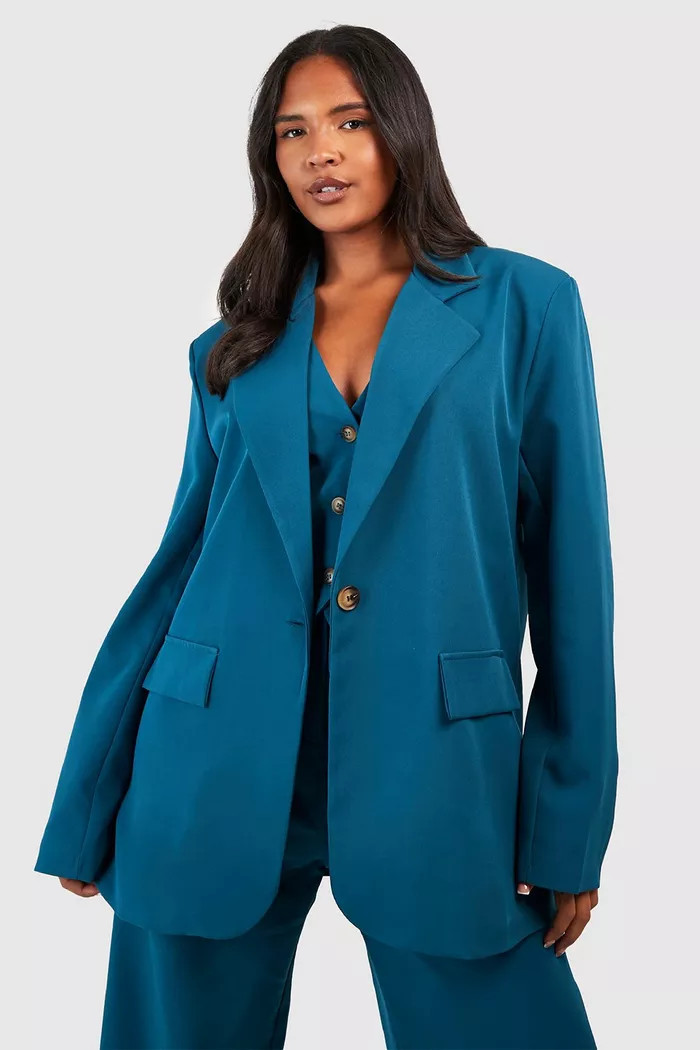 Plus Woven Pocket Detail Oversized Blazer | boohoo (US & Canada)