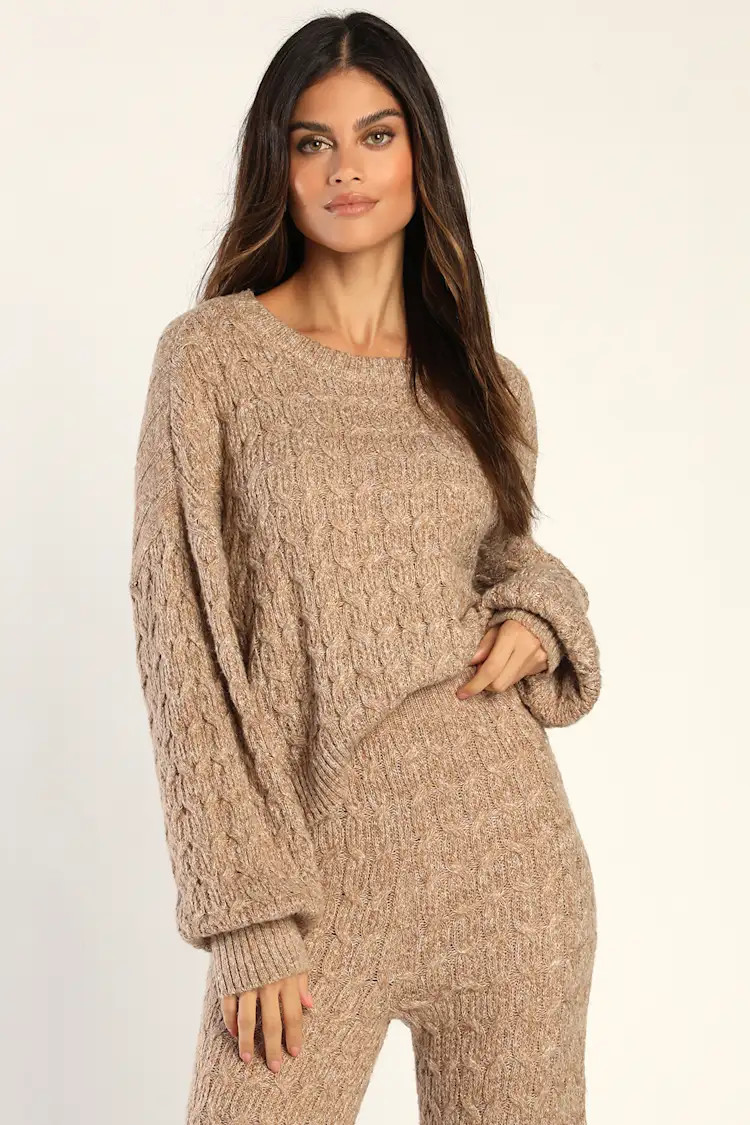 Twice the Cozy Taupe Cable Knit Long Sleeve Sweater Top | Lulus (US)