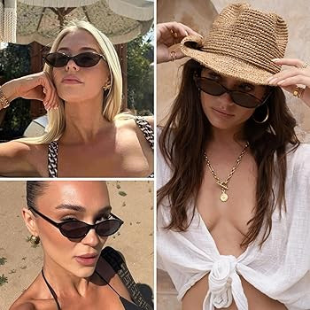 ViewJoy Retro Oval Cat Eye Sunglasses for Women Small Y2K Thin Narrow 100% UV Protection Lightwei... | Amazon (US)