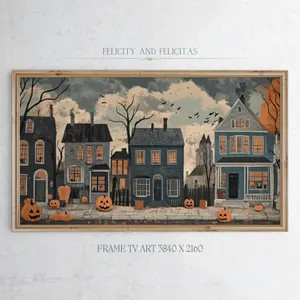 Samsung Frame TV Art, Dark Halloween TV Art, Moody Fall Decor, Spooky Village Halloween Decor, Ne... | Etsy (US)