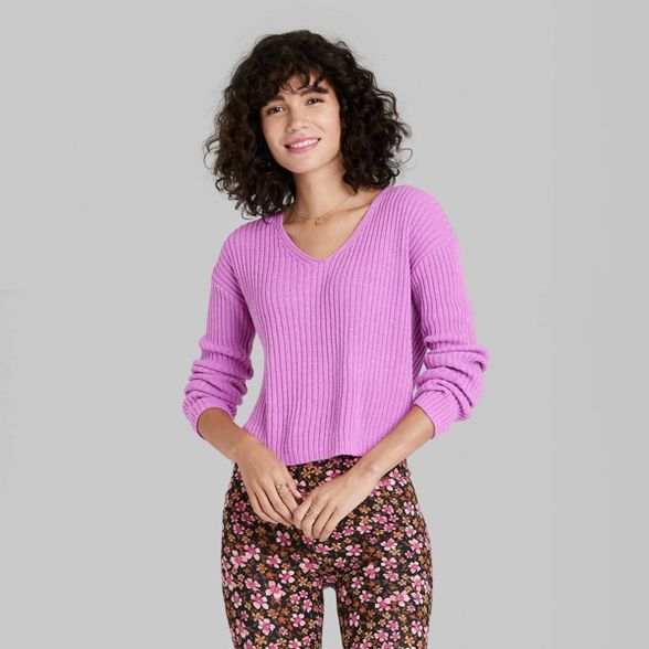 Women's V-Neck Rib Knit Pullover Sweater - Wild Fable™ | Target