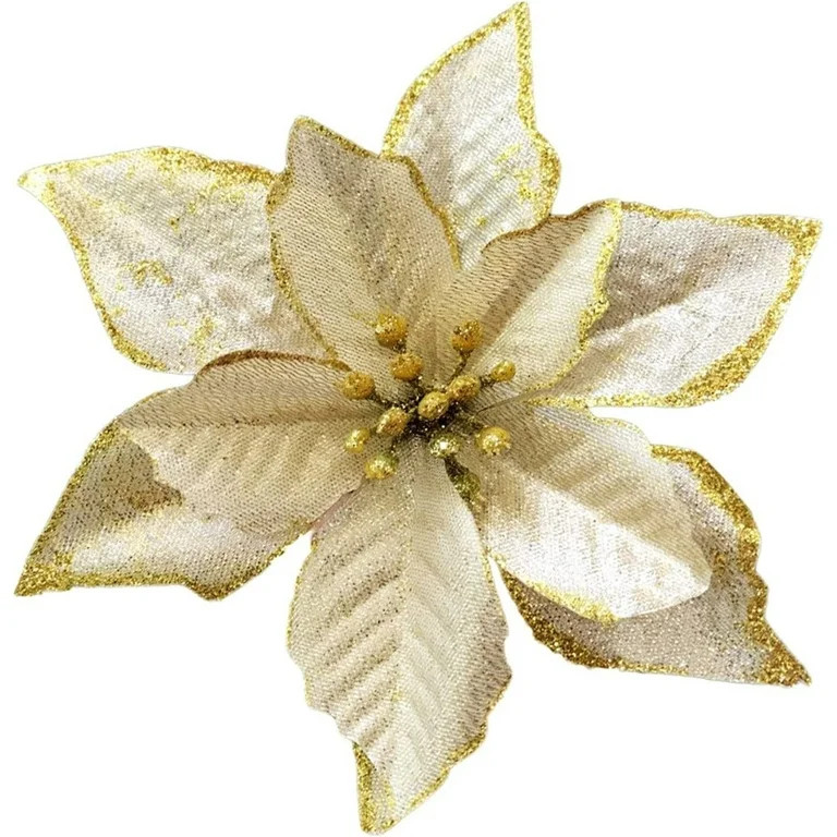 12 Pack Gold Xmas Glitter Poinsettia 5.1 inch Artificial Flowers Christmas Tree Decorations Clear... | Walmart (US)