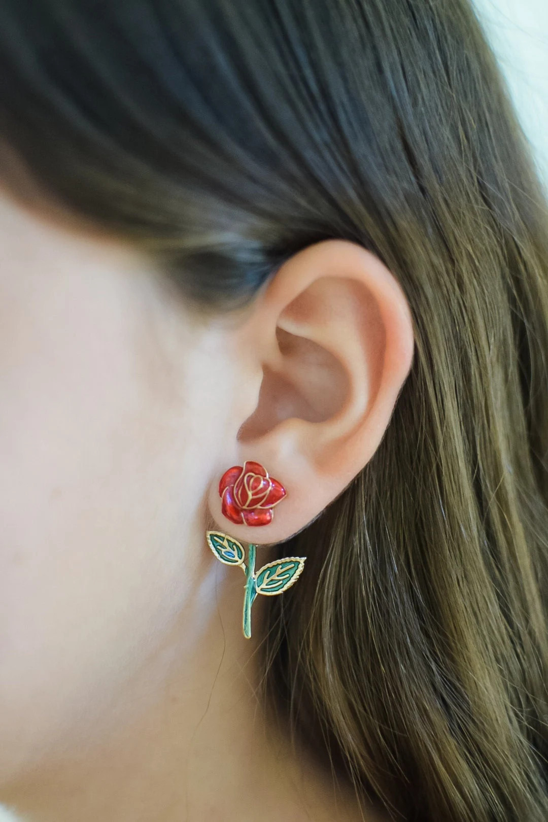 Red Rose Front-back Earrings Available in Red, Pink, White - Hand-painted Enamel Floral Jewelry P... | Etsy (US)