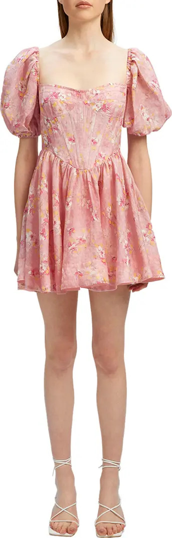 Bardot Kiah Floral Print Corset Puff Sleeve Minidress | Nordstromrack | Nordstrom Rack
