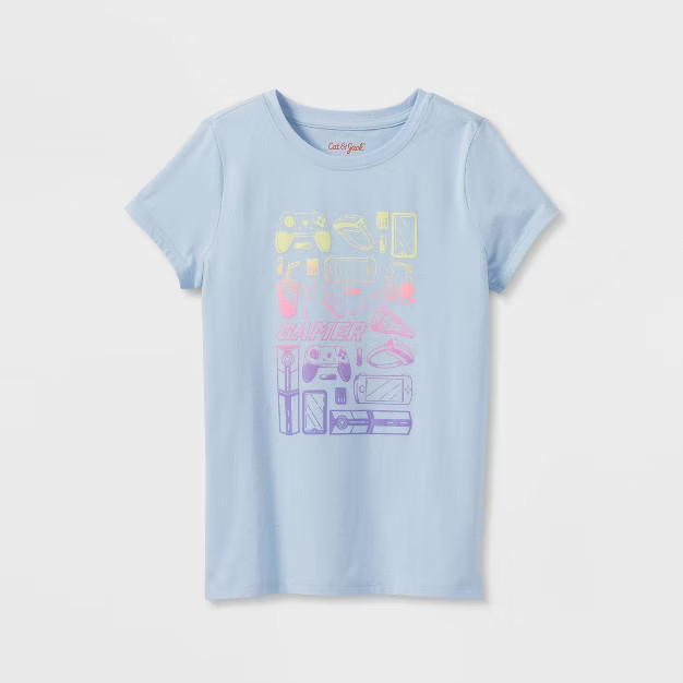 Girls' 'Gamer' Short Sleeve Graphic T-Shirt - Cat & Jack™ Light Blue | Target
