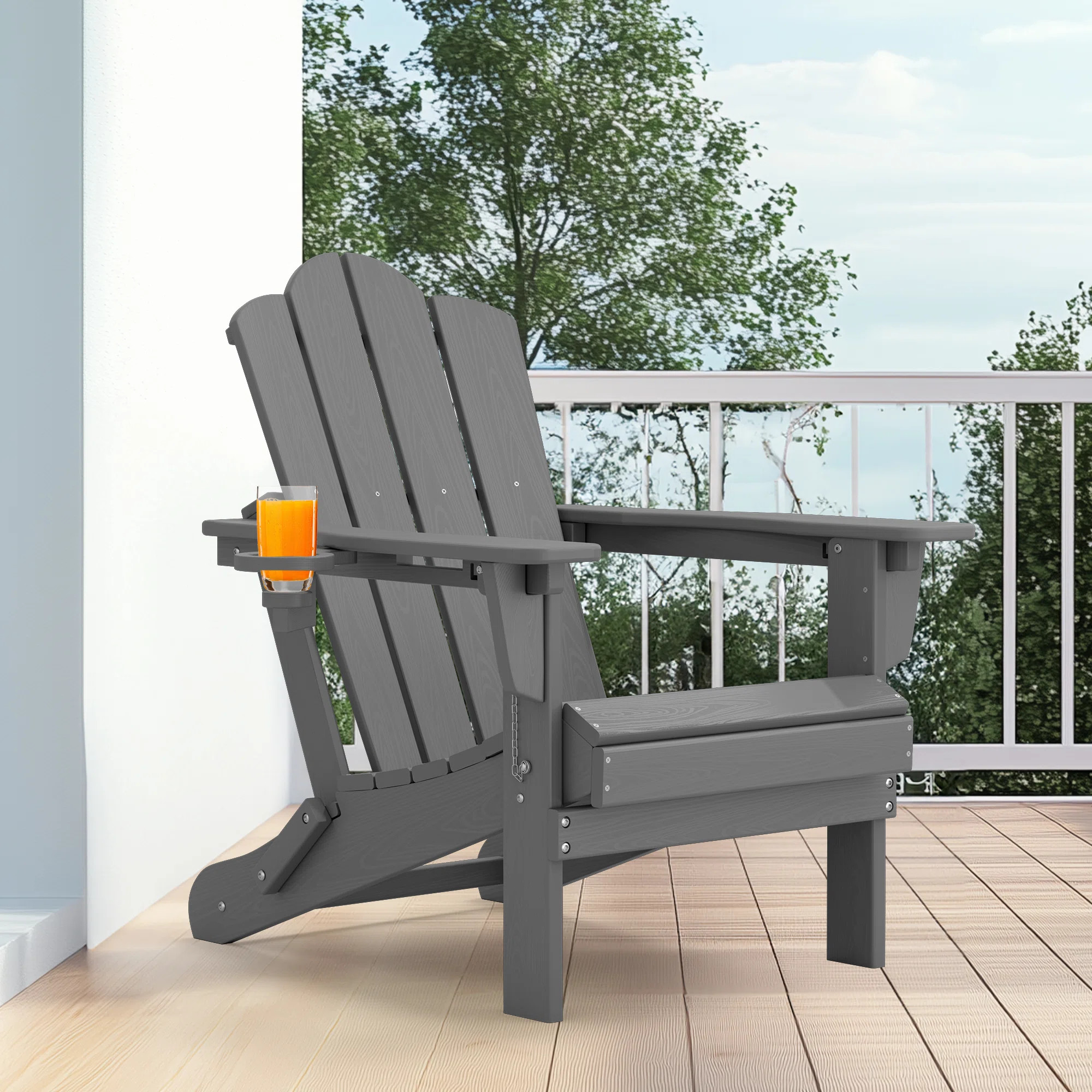 Plastic/Resin Folding Adjustable Back Adirondack Chair with Cup Holder | Wayfair North America