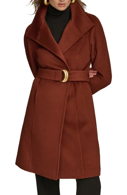 Donna Karan New York Belted Wool Wrap Coat in Whiskey at Nordstrom, Size Large | Nordstrom