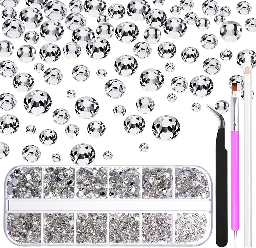 FITDON 3200pcs Clear Flat Back Round Crystal Nail Rhinestones Glass Charms Gems Nail Diamonds wit... | Amazon (US)