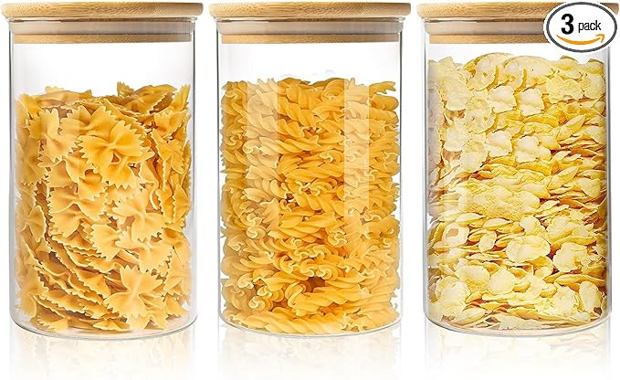 ENLOY Glass Food Storage Jars 32 OZ Set of 3, 3 Pack Airtight Food Storage Jar with Bamboo Lid, C... | Amazon (US)