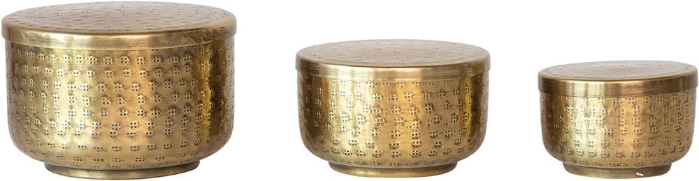 Creative Co-Op Hammered Debossed Aluminum Containers, Antique Brass, Set of 3 | Amazon (US)