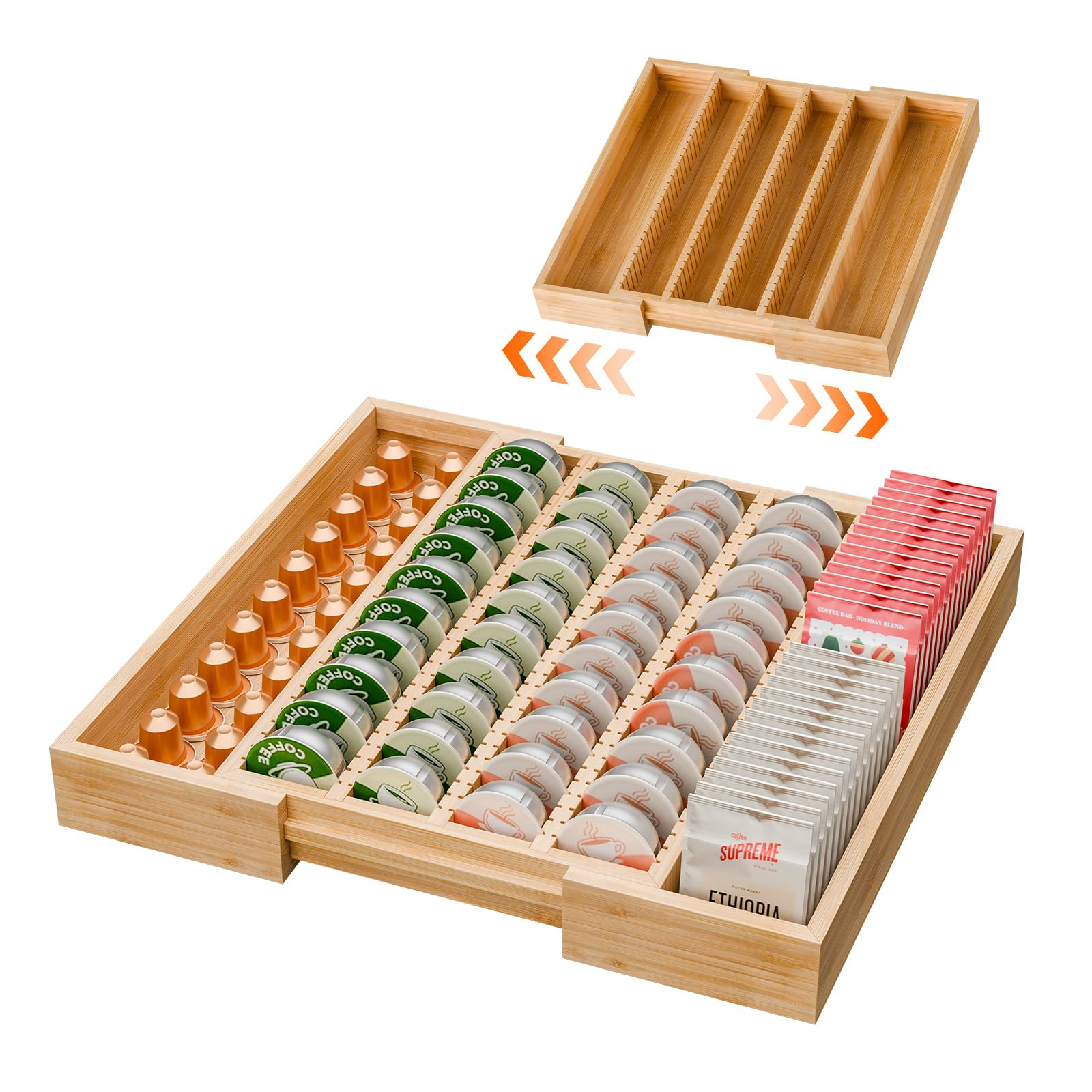 Simple Trending Bamboo Coffee Pod Holder Drawer Insert for Counter, Expandable Organizer Tea Bags... | Amazon (US)