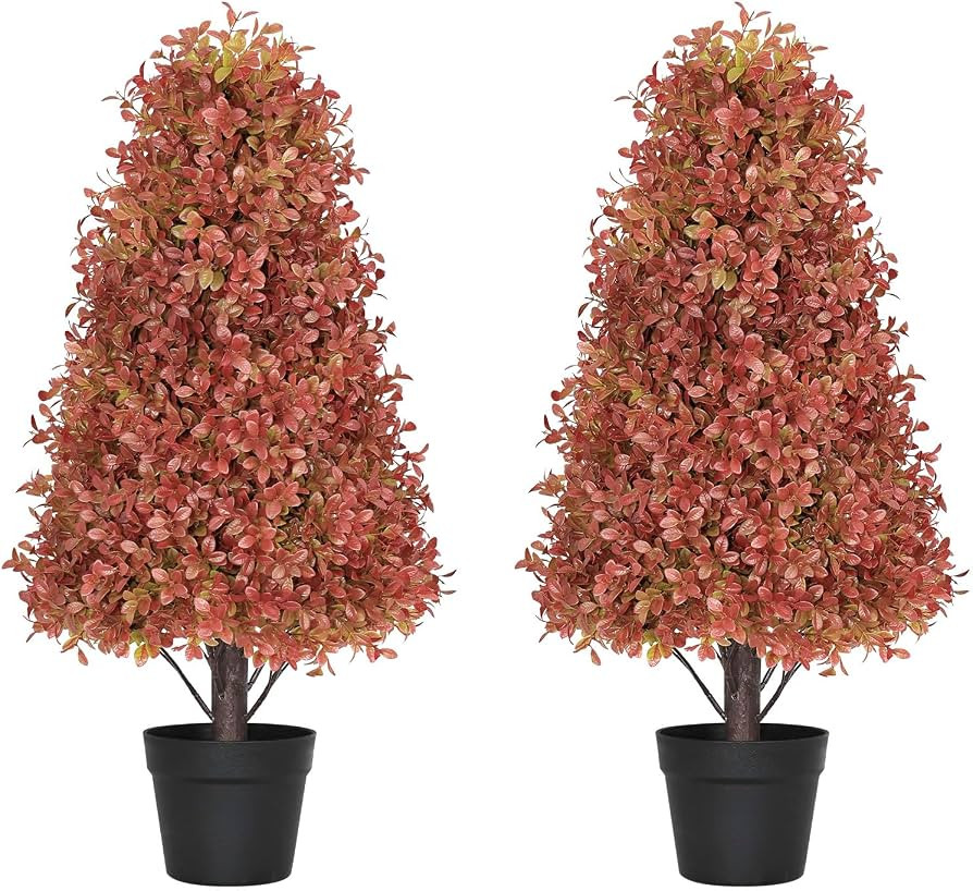 30" Artificial Boxwood Plants Outdoor, Fall Topiary Trees Set of 2 | Amazon (US)