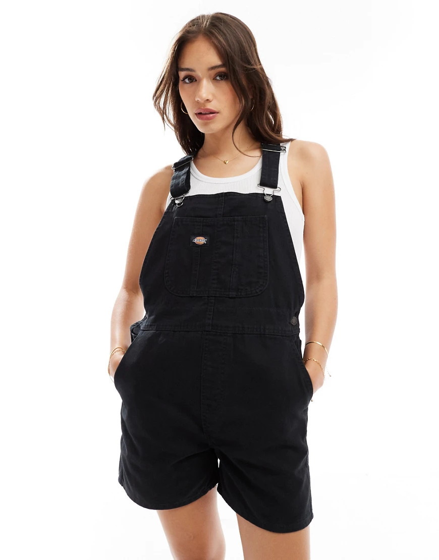 Dickies Canvas short bib overalls in stonewash black | ASOS (Global)
