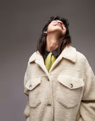 Topshop oversized borg western jacket in cream | ASOS (Global)