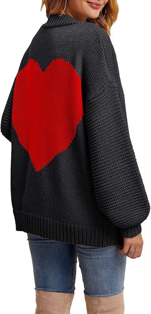 Womens Oversized Love Heart Pattern Print Open Front Cardigan Sweaters Casual Boho Spring Loose O... | Amazon (US)