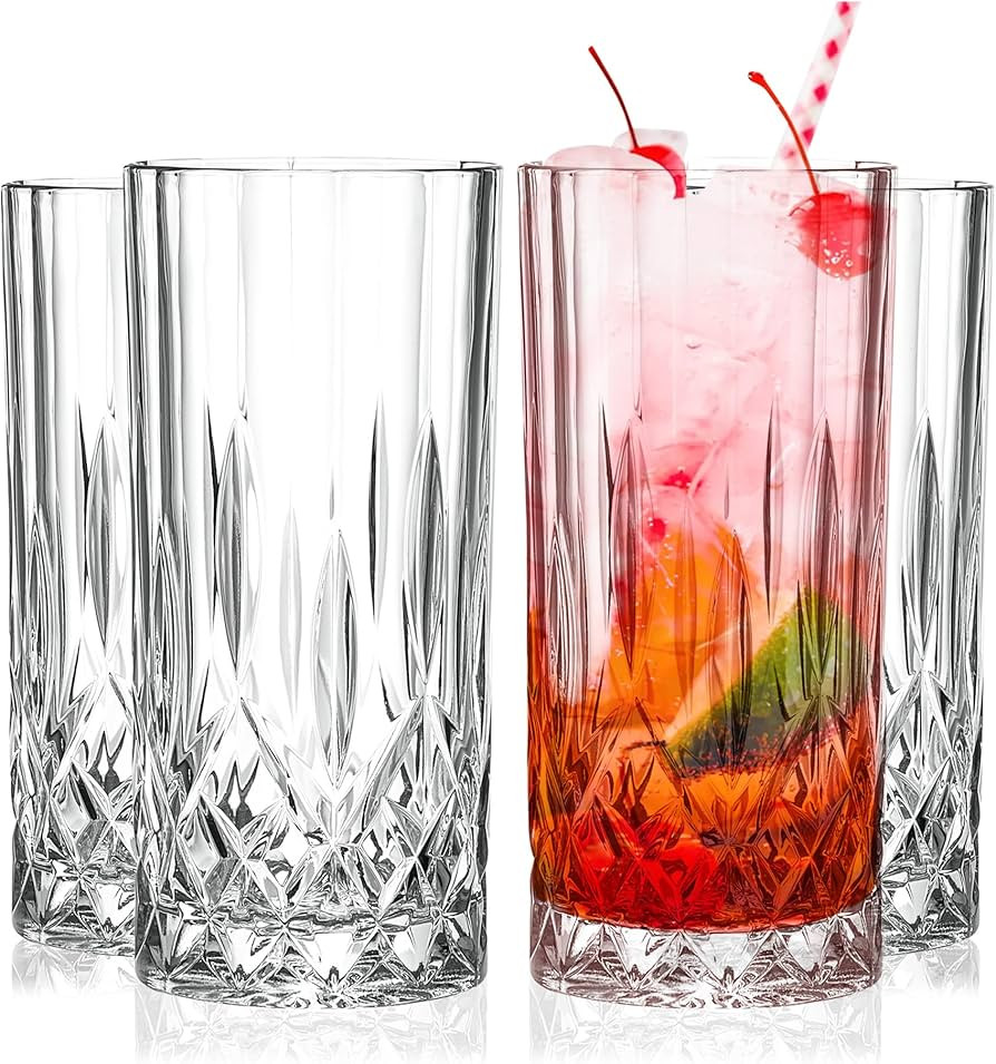 Barski Highball Glass - Drinking Glasses - Set of 4 - Hiball Tumblers - Glass Crystal Tumbler - f... | Amazon (US)