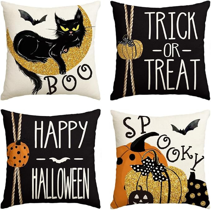 AVOIN colorlife Happy Halloween Boo Black Cat Trick or Treat Throw Pillow Covers, 18 x 18 Inch Sp... | Amazon (CA)
