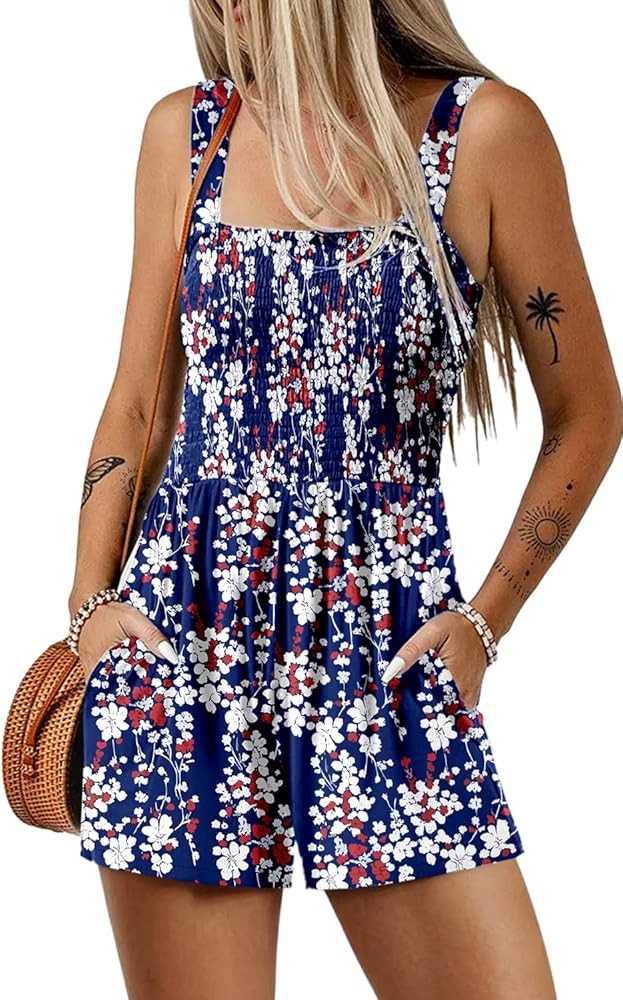 Dokotoo Women's Summer Casual Smocked Rompers Square Neck Sleeveless Loose Shorts Jumpsuits 2026 ... | Amazon (US)