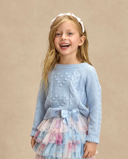 Girls Long Raglan Sleeve Bow Back Cable Knit Sweater - On Pointe - BLUE | Gymboree | Gymboree