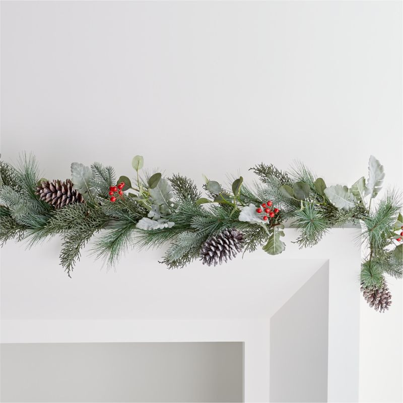 Pre-Lit Pine Cone and Berry Garland | Crate and Barrel | Crate & Barrel