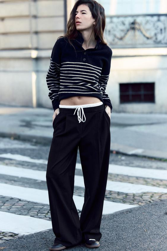 DOUBLE WAIST WIDE LEG PANTS | Zara US