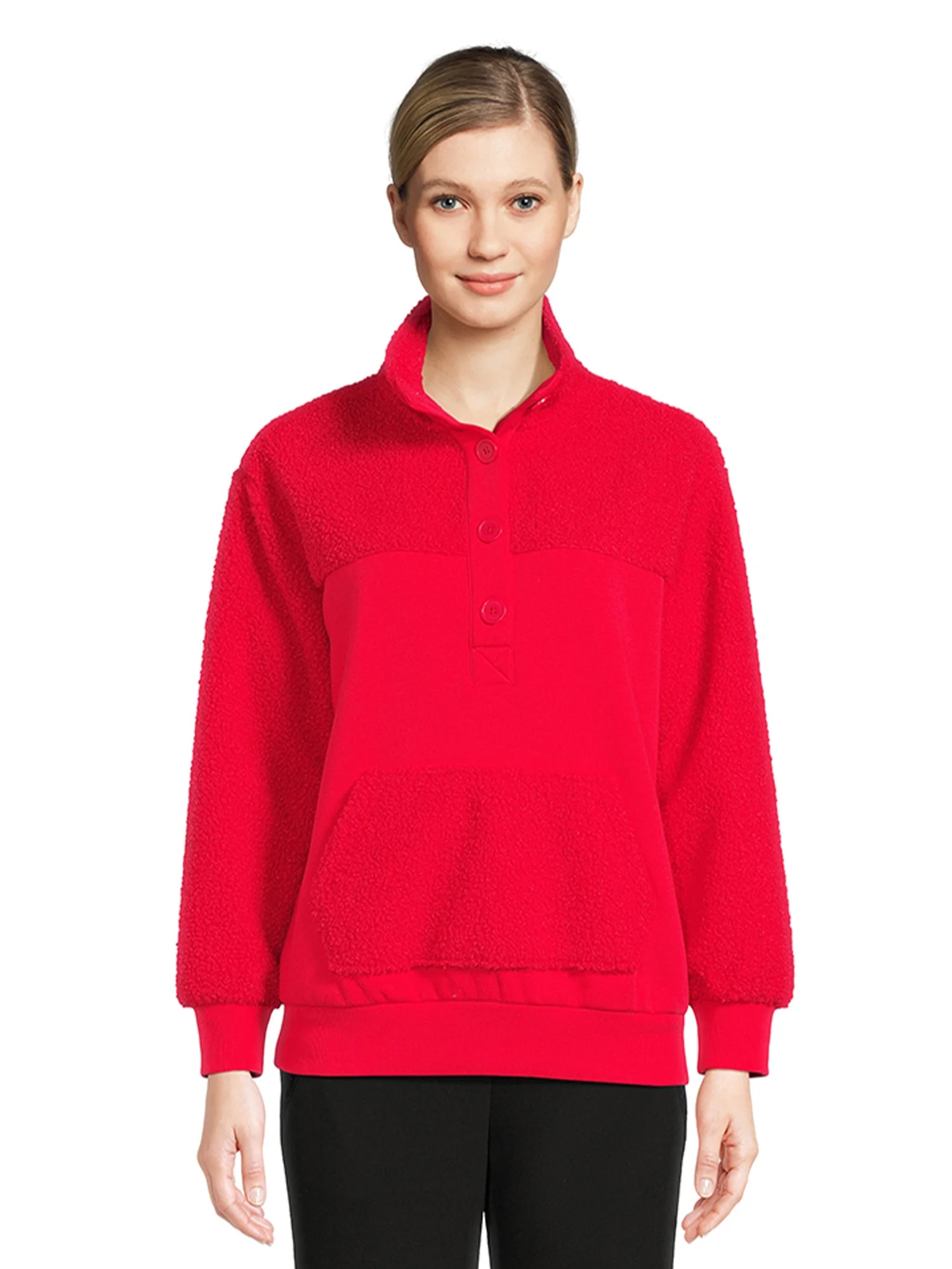 Time and Tru Women's French Terry and Faux Sherpa Pullover Top, Sizes XS-XXXL | Walmart (US)