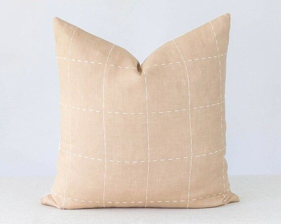 Blush Plaid Linen Throw Pillow Cover, Nude Throw pillow, Farmhouse pillow cover, Plaid pillow,  p... | Etsy (CAD)