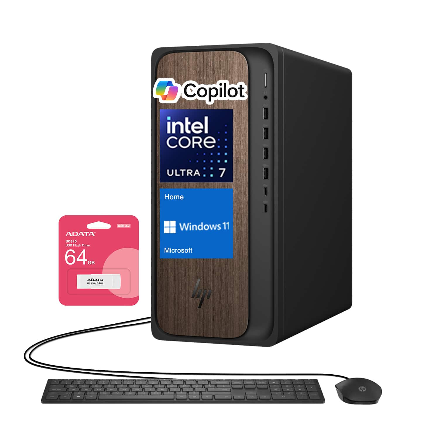 HP - Upgraded - OmniDesk Desktop - Intel Core Ultra 7 265 - 16GB RAM 1TB SSD - Wired Keyboard & Mouse - Adata 64GB USB Drive - Black | Best Buy U.S.