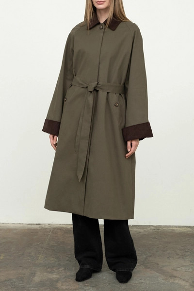 Moon River Corduroy Trim Long Trench Coat | Urban Outfitters (US and RoW)