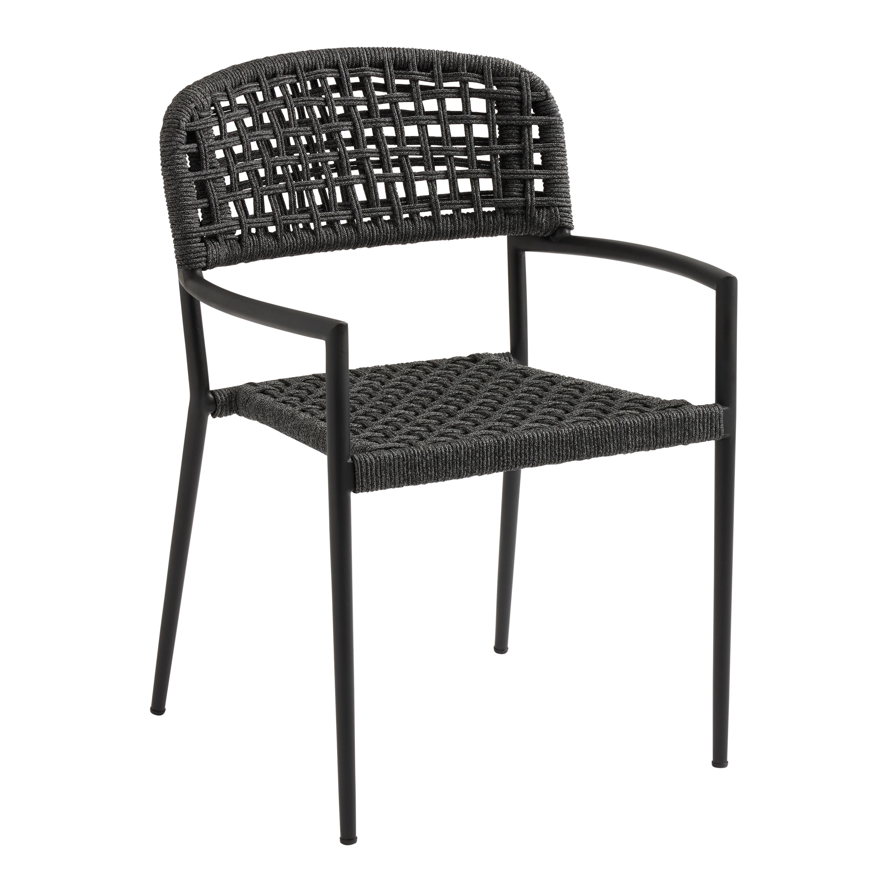 Kiran Black Rope Outdoor Stacking Dining Armchair Set of 4 | World Market