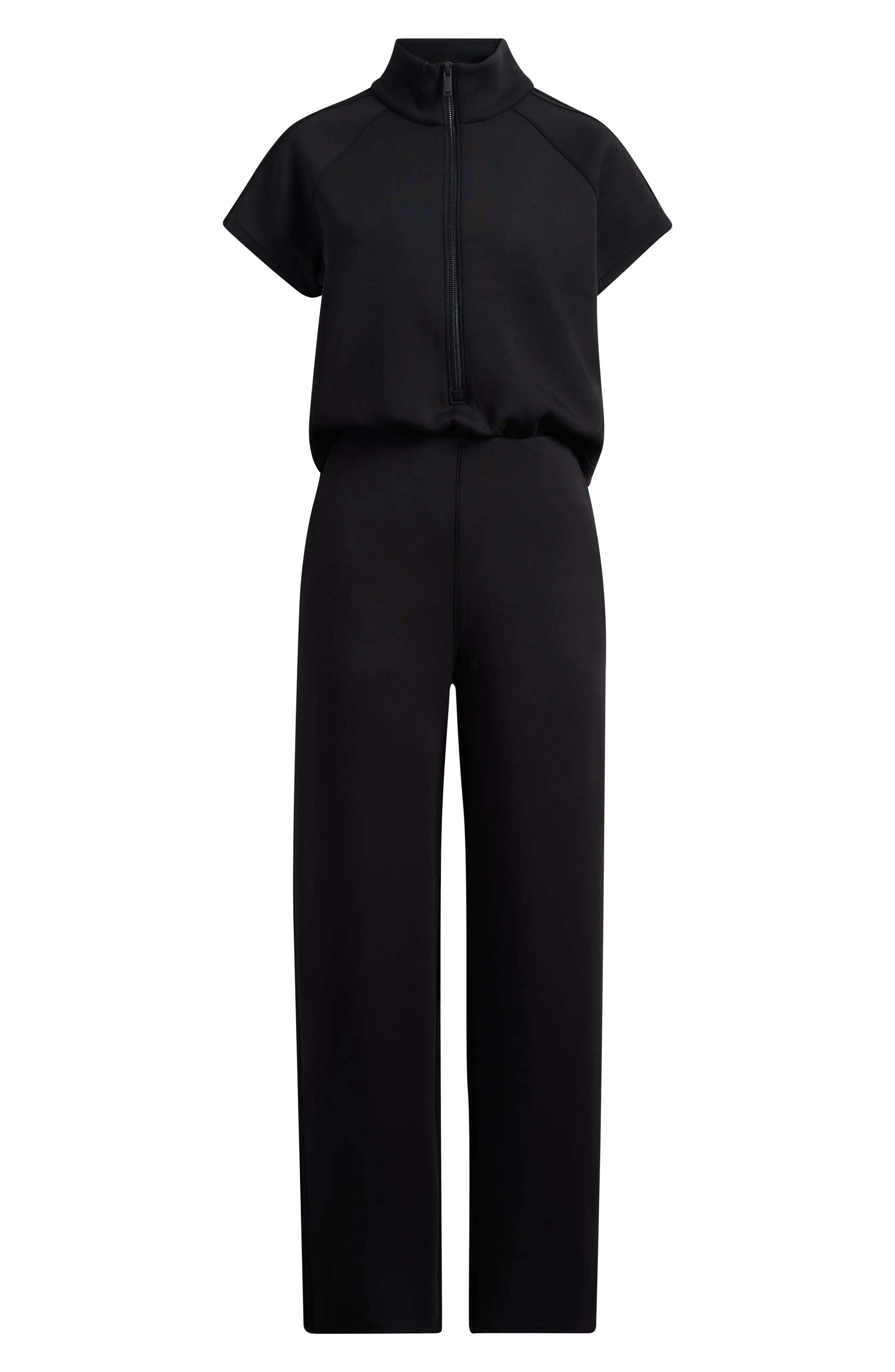 SPANX® Pintuck Half Zip Jumpsuit in Very Black at Nordstrom, Size X-Large | Nordstrom