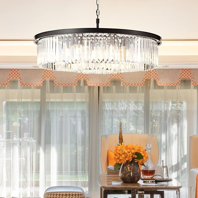 Black Large Crystal Chandelier Modern Luxury Chandelier Ceiling Lights Fixture for Dining Living Roo | Amazon (US)