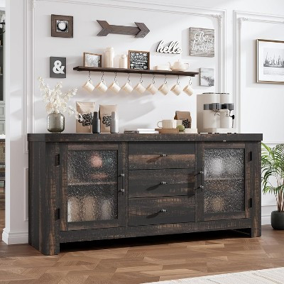 54.4" Kitchen Buffet Sideboard Cabinet - Accent Storage Cabinet with 2 Glass Doors & 3 Drawers, Coffee Bar Table | Target