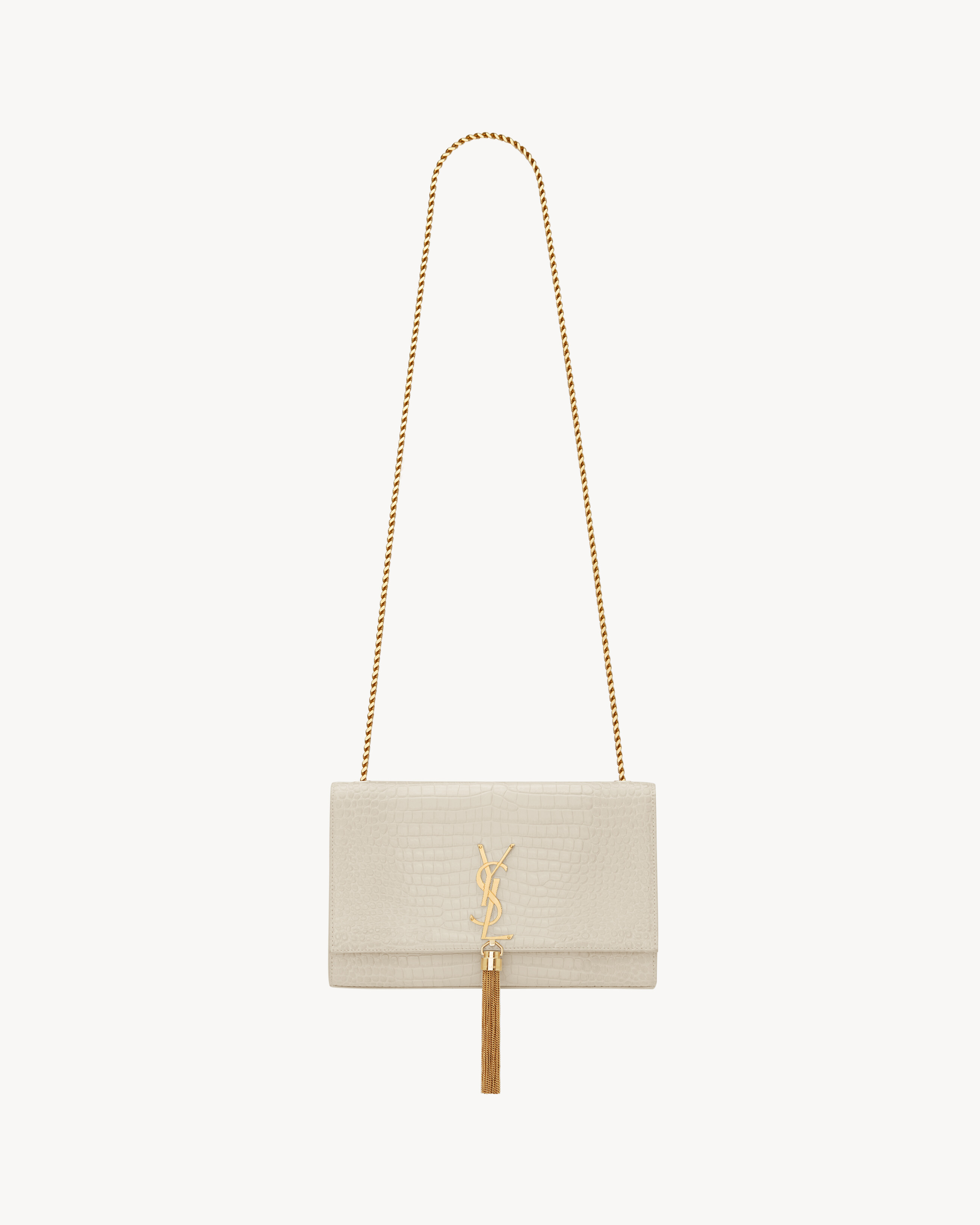 Kate Medium Tassel In Crocodile-Embossed Leather White One Size | Saint Laurent Inc. (Global)