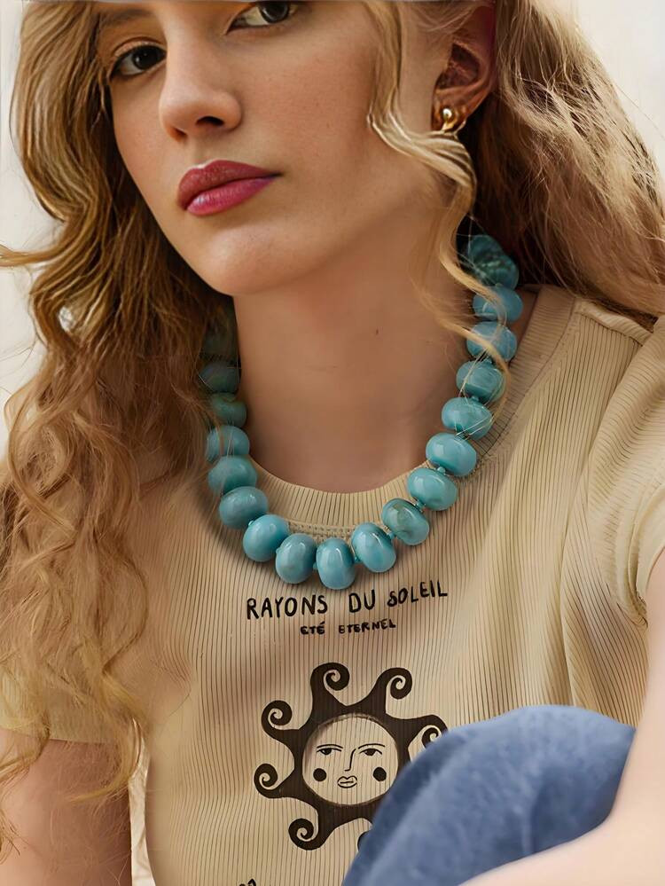 1pc Bohemian Fashion Casual Dopamine Beaded Necklace, Suitable For Daily, Vacation, Travel, Casua... | SHEIN